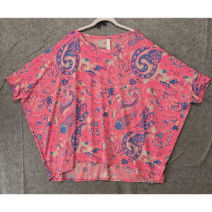 Dear Scarlett Kimono Blouse Womens Sz 2X Pink Paisley Floral Lightweight Stretch